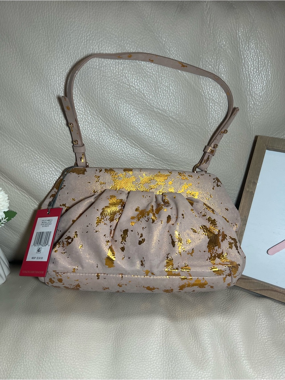 Vince Camuto Amari Clutch Bag With Strap - Taupe With Gold Foil Colorway